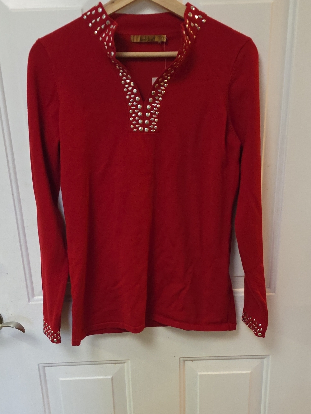 Belldini Red Long-Sleeve Top with Studded Trim